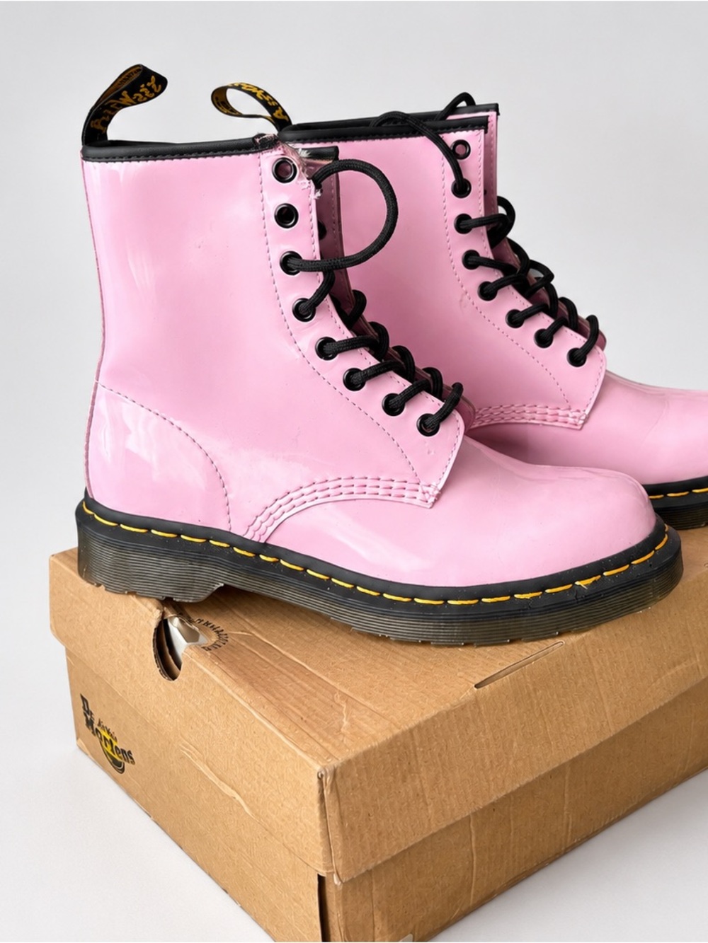Dr. Martens Pink Patent Lace-Up Combat Boots for Women